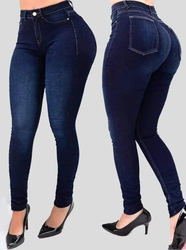 Damen-Jeans in reiner Farbe, Denim-Jeans mit hoher Taille, Straßenspiel, kultivieren die eigene Moral, formende Figur mit Jeans mit hoher Taille